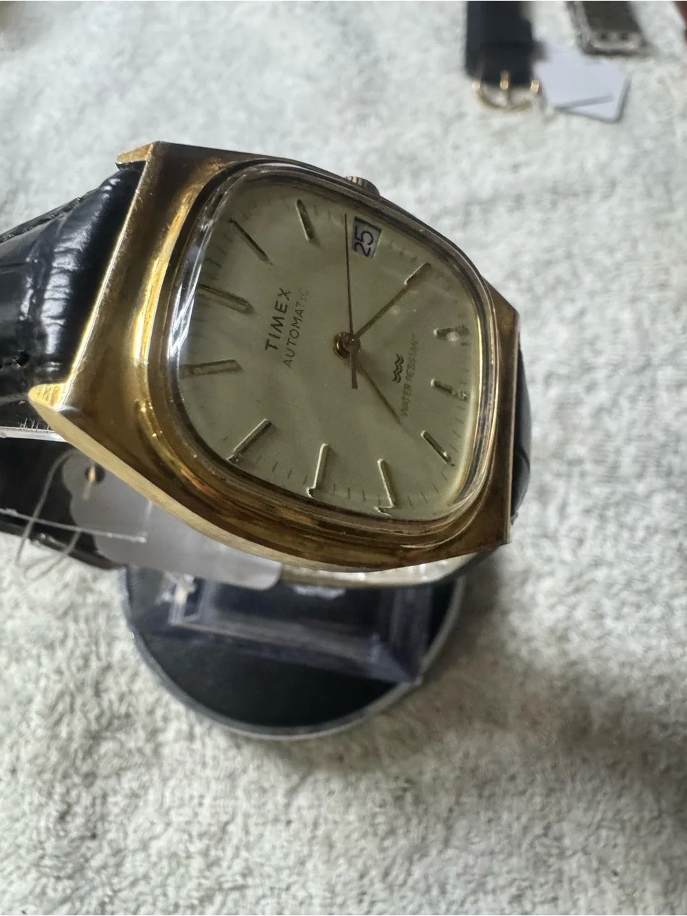 Timex Gold-Tone Case Cream Dial Automatic Watch with Black Strap